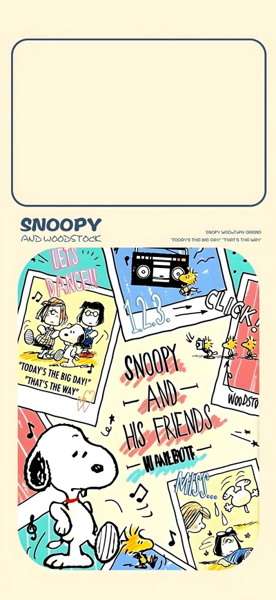 Snoopy and Woodstock dancing in a cute polaroid for iPhone Background