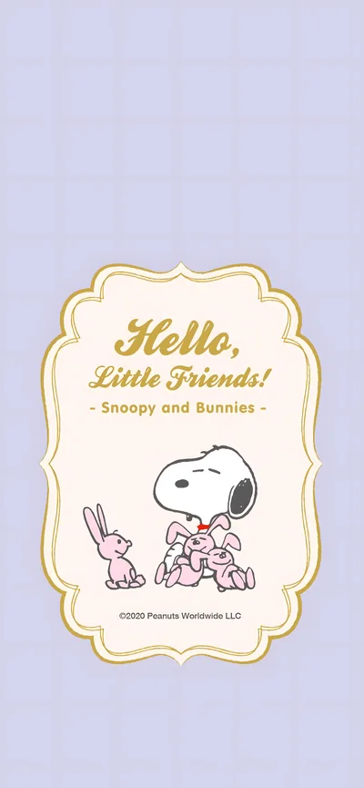 Snoopy playing with cute pink bunnies on a purple grid for iPhone Background