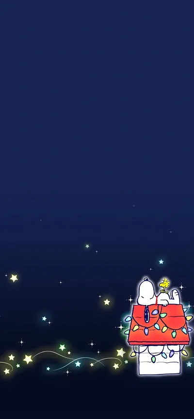 Snoopy and Woodstock resting on a festive doghouse for iPhone Background