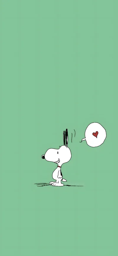 Snoopy smiling with a heart speech bubble on green for iPhone Background
