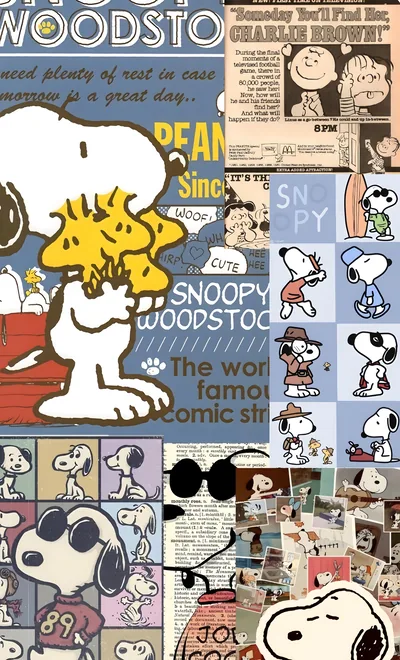 Vintage Snoopy and Woodstock comic collage aesthetic for iPhone Background