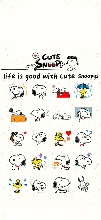 Cute Snoopy, Woodstock and Lucy with various expressions for iPhone Wallpaper