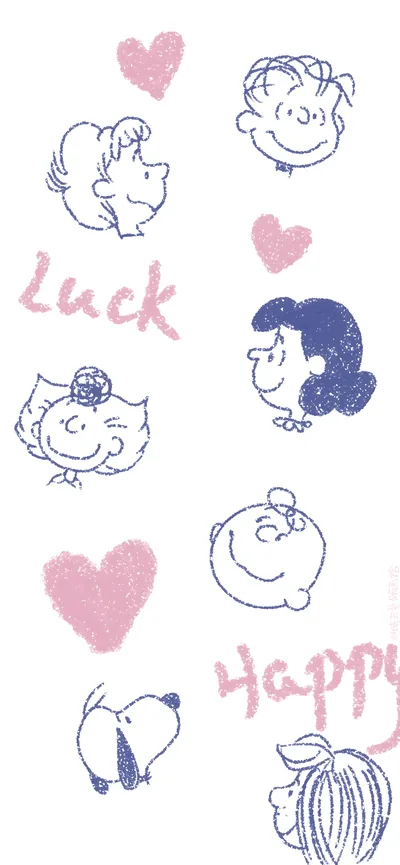 Aesthetic Snoopy, Charlie Brown, and Lucy crayon sketch for iPhone Wallpaper