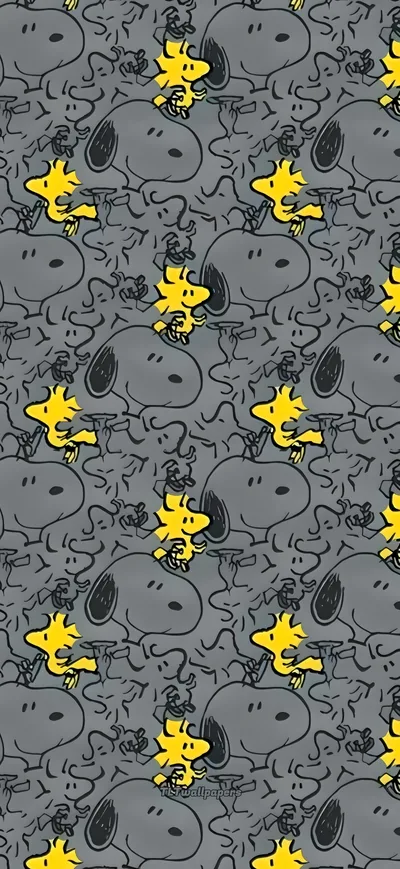 Adorable Snoopy and Woodstock repeating pattern for iPhone Wallpaper
