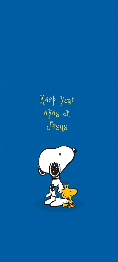 Snoopy and Woodstock with Keep Your Eyes on Jesus quote for iPhone Wallpaper