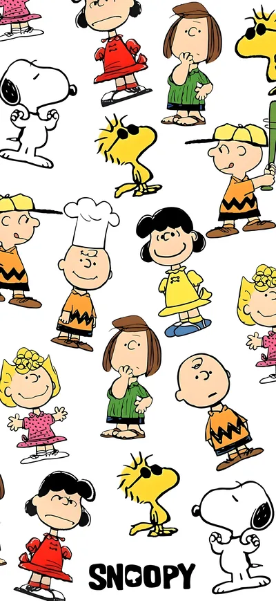 Snoopy, Charlie Brown, and Woodstock character pattern for iPhone Background
