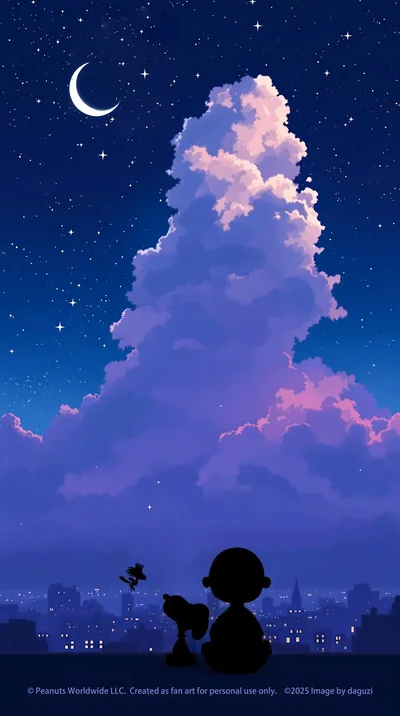 Snoopy, Charlie Brown and Woodstock watching the stars for iPhone Wallpaper