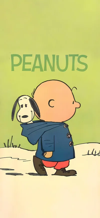 Charlie Brown carrying Snoopy in his coat hood Peanuts for iPhone Wallpaper