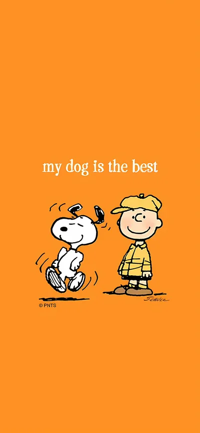 Happy Snoopy dancing with Charlie Brown on orange for iPhone Background
