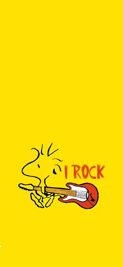 Woodstock playing electric guitar with I Rock text for iPhone Wallpaper