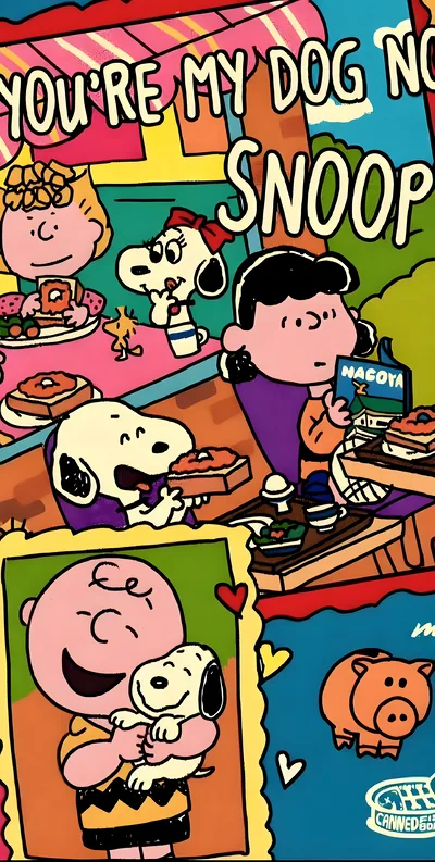 Snoopy eating toast with Charlie Brown and Lucy for iPhone Background