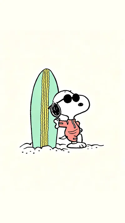 Cool Snoopy wearing sunglasses leaning on a surfboard for iPhone Wallpaper