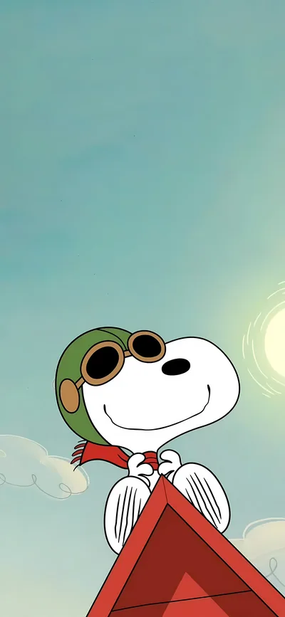 Flying Ace Snoopy wearing pilot goggles on red doghouse for iPhone Wallpaper
