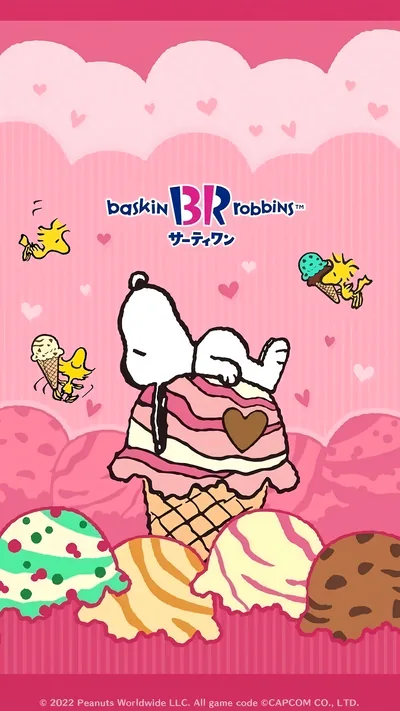 Snoopy and Woodstock on cute pink ice cream for iPhone Background