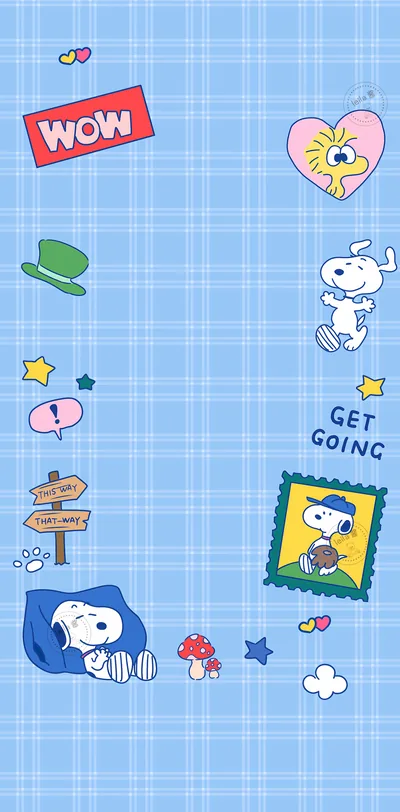 Cute Snoopy and Woodstock blue plaid pattern for iPhone Wallpaper